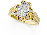 Yellow gold Pear Halo Diamond Floral Split Shank Engagement Ring 1