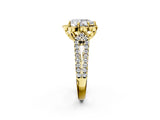 Yellow gold Pear Halo Diamond Floral Split Shank Engagement Ring 2
