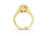 Yellow gold Pear Halo Diamond Floral Split Shank Engagement Ring 3
