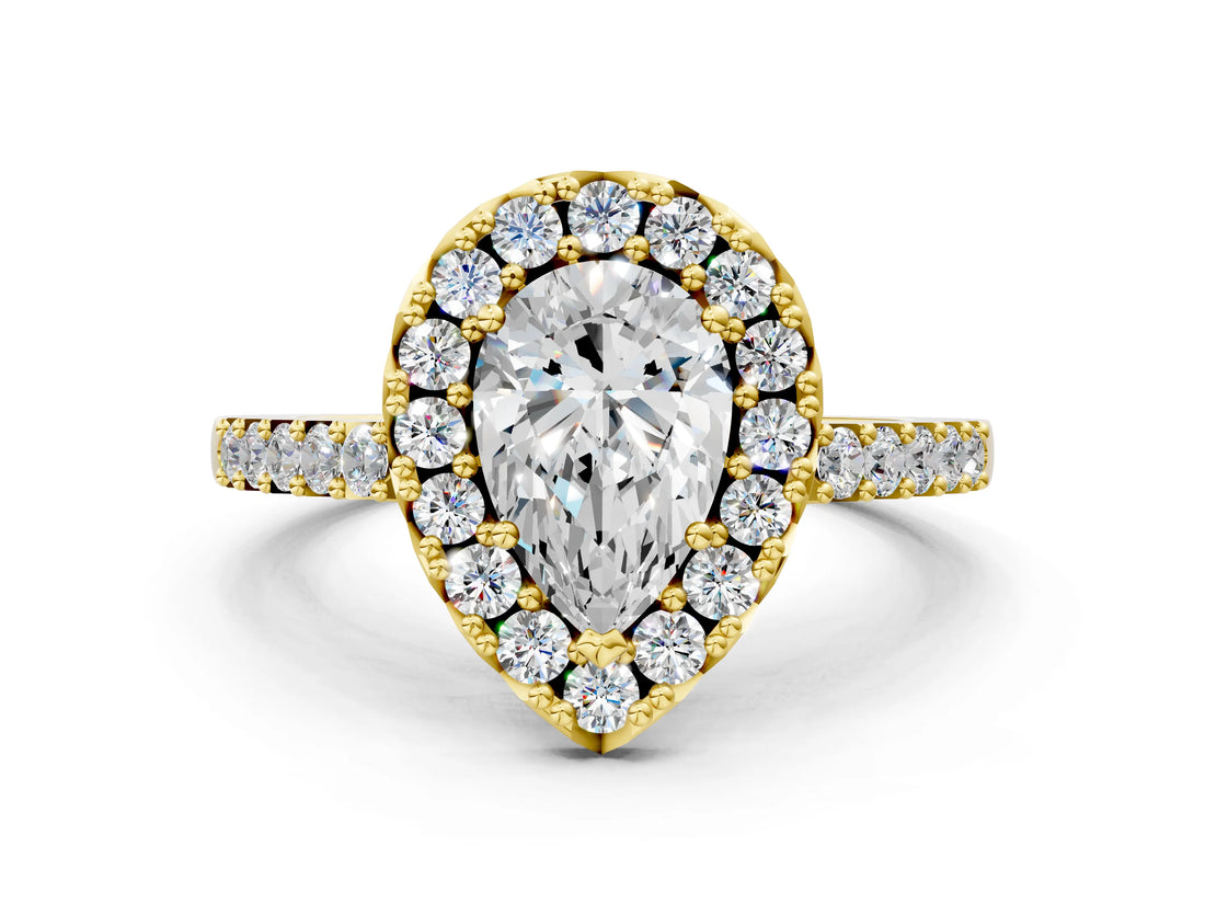 Yellow gold Pear Halo Diamond Pavé Solitaire Ring_63