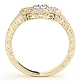 Yellow gold Pear Halo Diamond Ring with Milgrain Bezel and Prong Setting 2