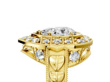 Yellow gold Pear Halo Diamond Ring with Milgrain Bezel and Prong Setting_11