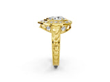 Yellow gold Pear Halo Diamond Ring with Milgrain Bezel and Prong Setting_8