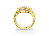 Yellow gold Pear Halo Diamond Ring with Milgrain Bezel and Prong Setting_9