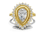 Yellow gold Pear Halo Diamond Ring with Milgrain Edge and Round Prong Setting_26