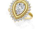 Yellow gold Pear Halo Diamond Ring with Milgrain Edge and Round Prong Setting_27