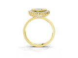 Yellow gold Pear Halo Diamond Ring with Milgrain Edge and Round Prong Setting_29