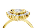 Yellow gold Pear Halo Diamond Ring with Milgrain Edge and Round Prong Setting_30