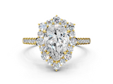 Yellow gold Pear Halo Diamond Ring with Pavé Band and Prong Setting_18
