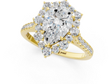 Yellow gold Pear Halo Diamond Ring with Pavé Band and Prong Setting_19