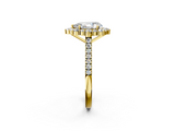 Yellow gold Pear Halo Diamond Ring with Pavé Band and Prong Setting_20