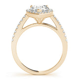 Yellow gold Pear Halo Diamond Ring with Pavé Band and Three-Prong Setting 2
