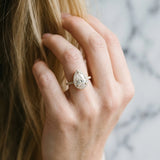Yellow gold Pear Halo Diamond Ring with Pavé Band and Three-Prong Setting_21