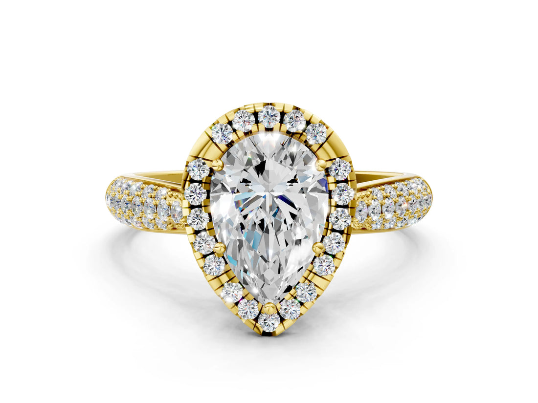 Yellow gold Pear Halo Diamond Ring with Pavé Band_42