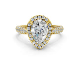 Yellow gold Pear Halo Diamond Ring with Pavé Band_42