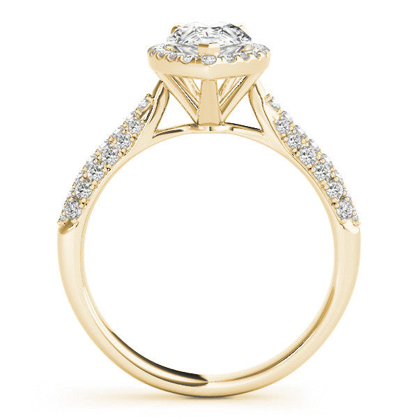 10K Yellow Gold 2.01 Carat D VS1 Pear Halo Diamond Ring with Pave Band and Prong Setting