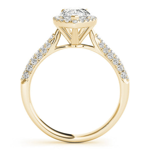 Yellow gold Pear Halo Diamond Ring with Pave Band and Prong Setting 2