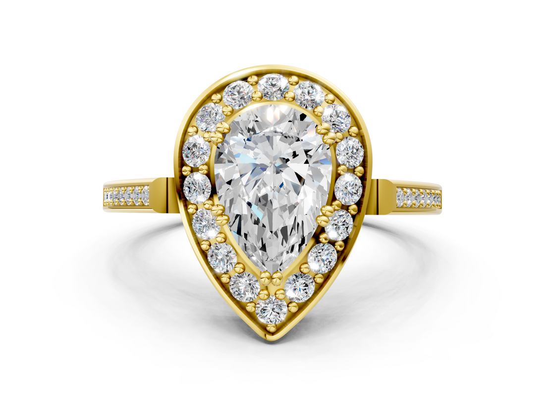 Yellow gold Pear Halo Diamond Ring with Split Shank and Four-Prong Setting_47