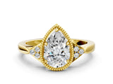 Yellow gold Pear Halo Diamond Ring with Tapered Band and Four-Prong Setting_10
