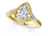 Yellow gold Pear Halo Diamond Ring with Tapered Band and Four-Prong Setting_11