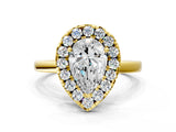 Yellow gold Pear Halo Diamond Solitaire with Pavé Band and Four-Prong Setting_90