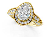 Yellow gold Pear Halo Diamond Split Shank Ring with Milgrain Detail_50