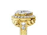 Yellow gold Pear Halo Diamond Split Shank Ring with Milgrain Detail_54