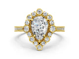 Yellow gold Pear Halo Milgrain Pave Diamond Ring with Four-Prong Setting 1