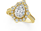 Yellow gold Pear Halo Milgrain Pave Diamond Ring with Four-Prong Setting 2