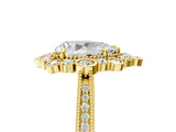 Yellow gold Pear Halo Milgrain Pave Diamond Ring with Four-Prong Setting