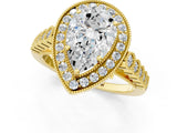 Yellow gold Pear Halo Milgrain Solitaire with Bezel Set Side Stones and Pave Band_33
