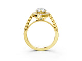 Yellow gold Pear Halo Milgrain Solitaire with Bezel Set Side Stones and Pave Band_35
