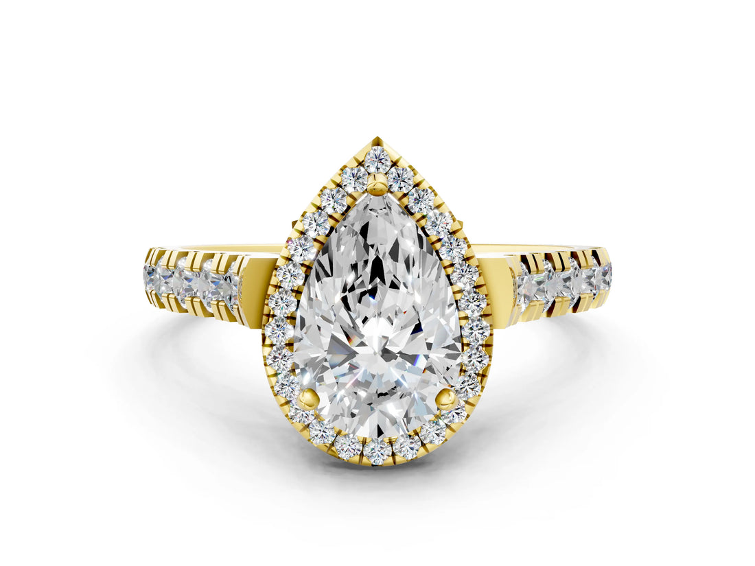 Yellow gold Pear Halo Pavé Diamond Engagement Ring with Four-Prong Setting_25