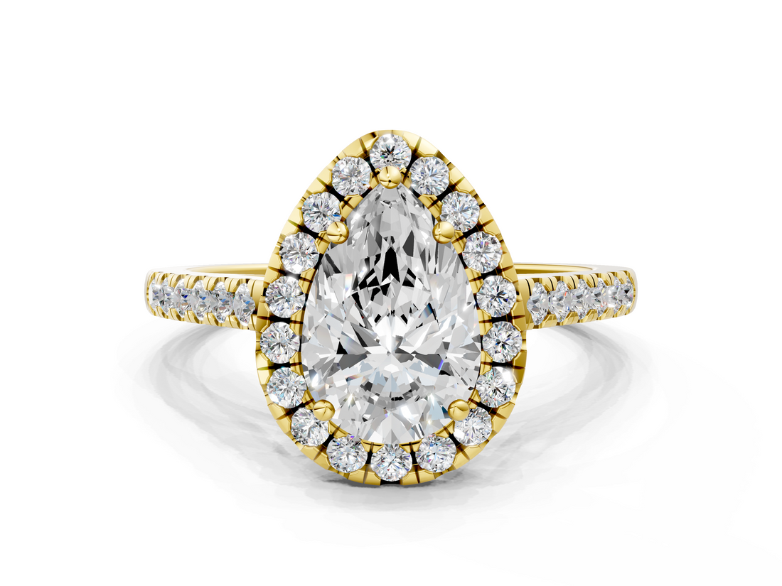 Yellow gold Pear Halo Pavé Diamond Engagement Ring with Four-Prong Setting_3