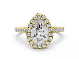 Yellow gold Pear Halo Pavé Diamond Engagement Ring with Four-Prong Setting_3