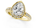 Yellow gold Pear Halo Pave Band Solitaire Ring with Prong Setting_67