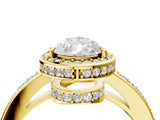 Yellow gold Pear Halo Pave Band Solitaire Ring with Prong Setting_70