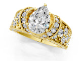 Yellow gold Pear Halo Pave Diamond Engagement Ring with Milgrain Detailing_50