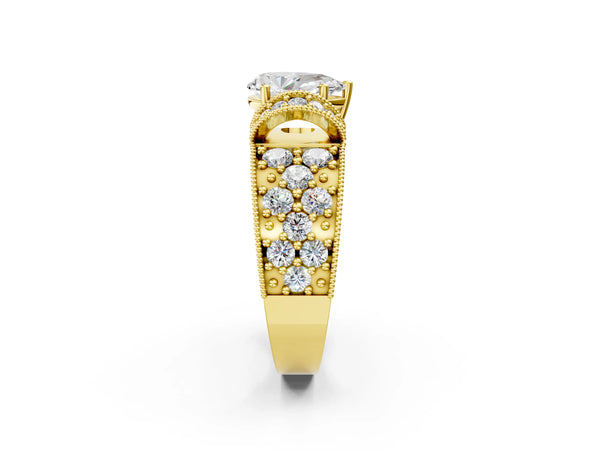 Yellow Gold Pear-Shaped Vintage Milgrain Pave Engagement Ring Setting