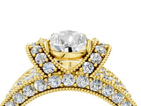 Yellow gold Pear Halo Pave Diamond Engagement Ring with Milgrain Detailing_53