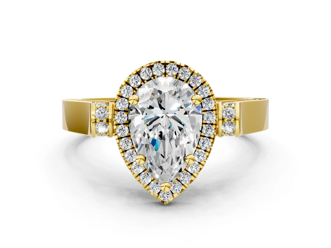 Yellow gold Pear Halo Pave Split Shank Prong Setting Ring_75