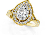 Yellow gold Pear Halo Round Diamond Milgrain Pave Engagement Ring_10