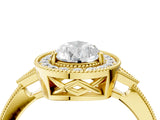 Yellow gold Pear Halo Round Diamond Milgrain Pave Engagement Ring_13