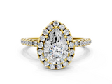Yellow gold Pear Halo Round Diamond Pavé Band Four-Prong Ring_3