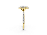 Yellow gold Pear Halo Round Diamond Pavé Band Four-Prong Ring_5