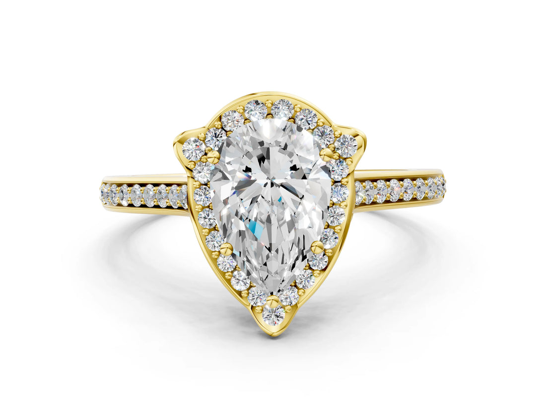 Yellow gold Pear Halo Round Diamond Pave Band with Four-Prong Setting_39