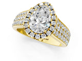 Yellow gold Pear Halo Round Diamond Pave Band with Prong Setting 1