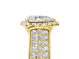 Yellow gold Pear Halo Round Diamond Pave Band with Prong Setting 5