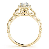 Yellow gold Pear Halo Scrollwork Engagement Ring with Prong Setting 2