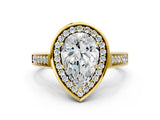 Yellow gold Pear Halo Solitaire Diamond Ring with Pave Band and Bezel Setting_47